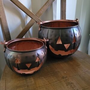 2 Copper Halloween Pumpkin Buckets